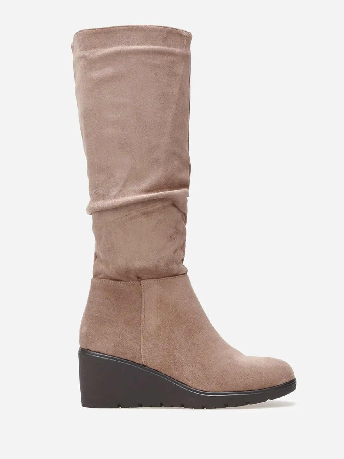 Outlet La Modeuse Bottes plissées et compensées en suédine Taupe
