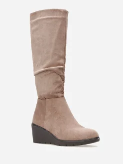 Outlet La Modeuse Bottes plissées et compensées en suédine Taupe