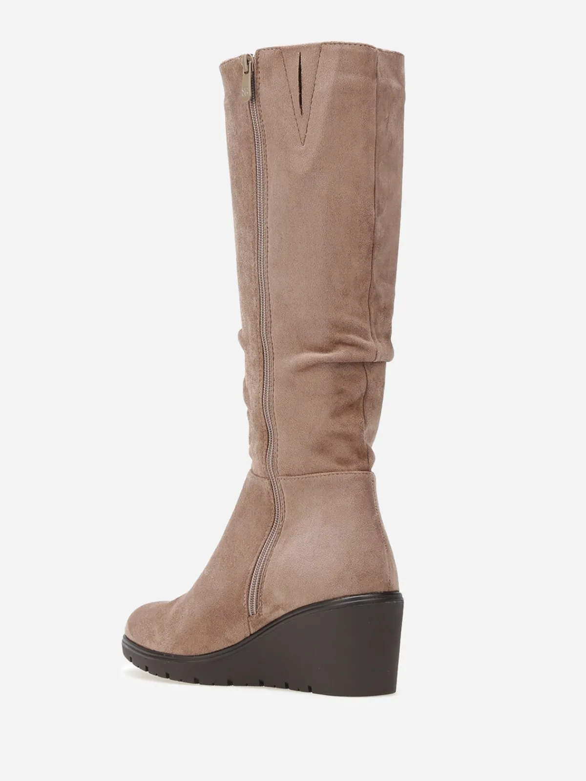 Outlet La Modeuse Bottes plissées et compensées en suédine Taupe