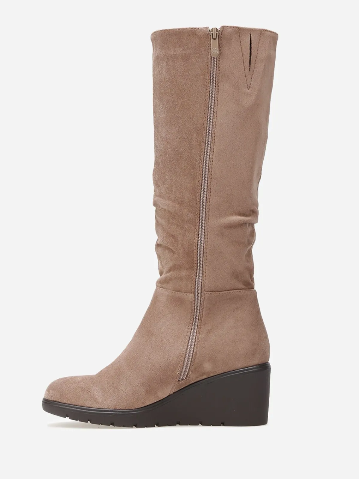 Outlet La Modeuse Bottes plissées et compensées en suédine Taupe