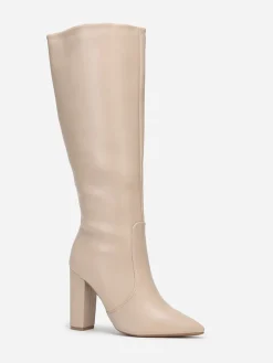 Sale La Modeuse Bottes pointues en simili rigide Beige