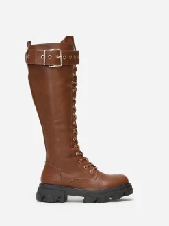 Clearance La Modeuse Bottes rangers crantées à boucle Camel
