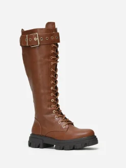 Clearance La Modeuse Bottes rangers crantées à boucle Camel