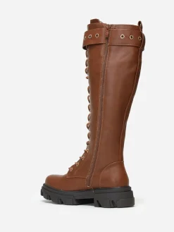Clearance La Modeuse Bottes rangers crantées à boucle Camel