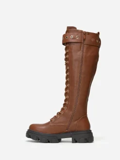 Clearance La Modeuse Bottes rangers crantées à boucle Camel