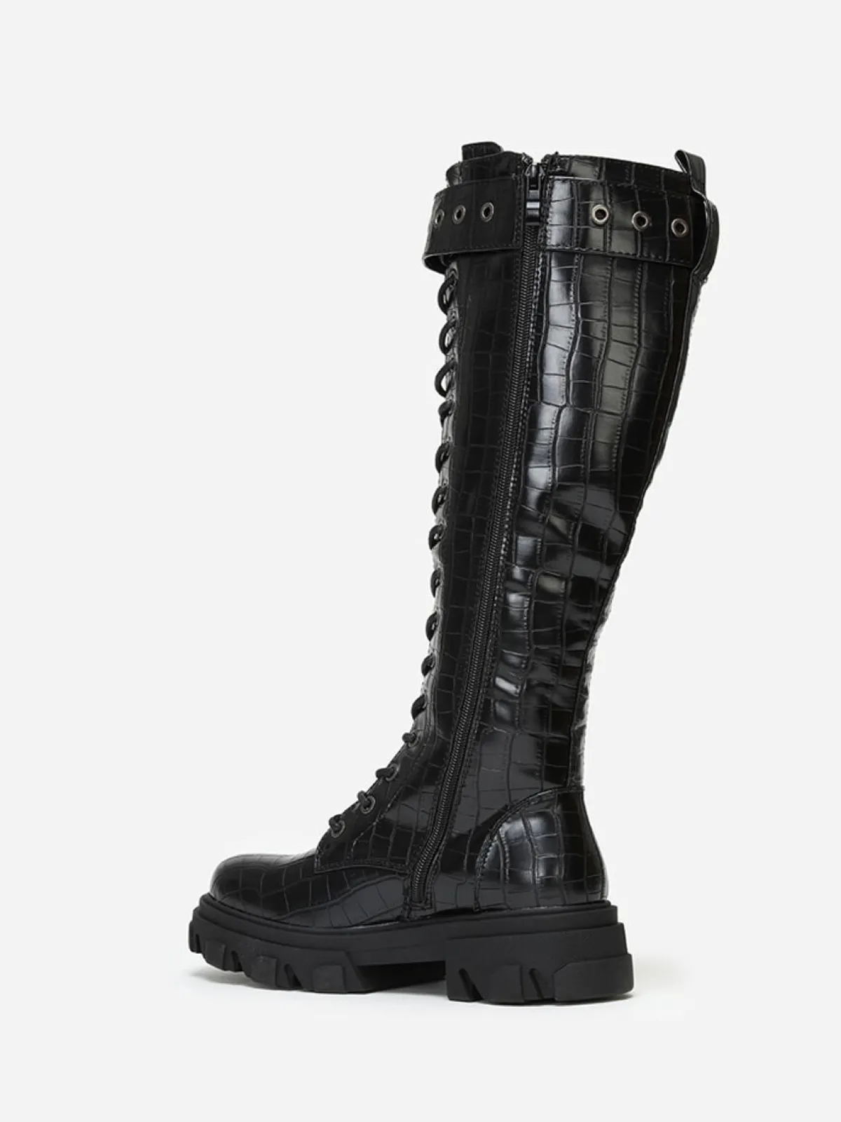 Hot La Modeuse Bottes rangers crantées à boucle Noirtexturé