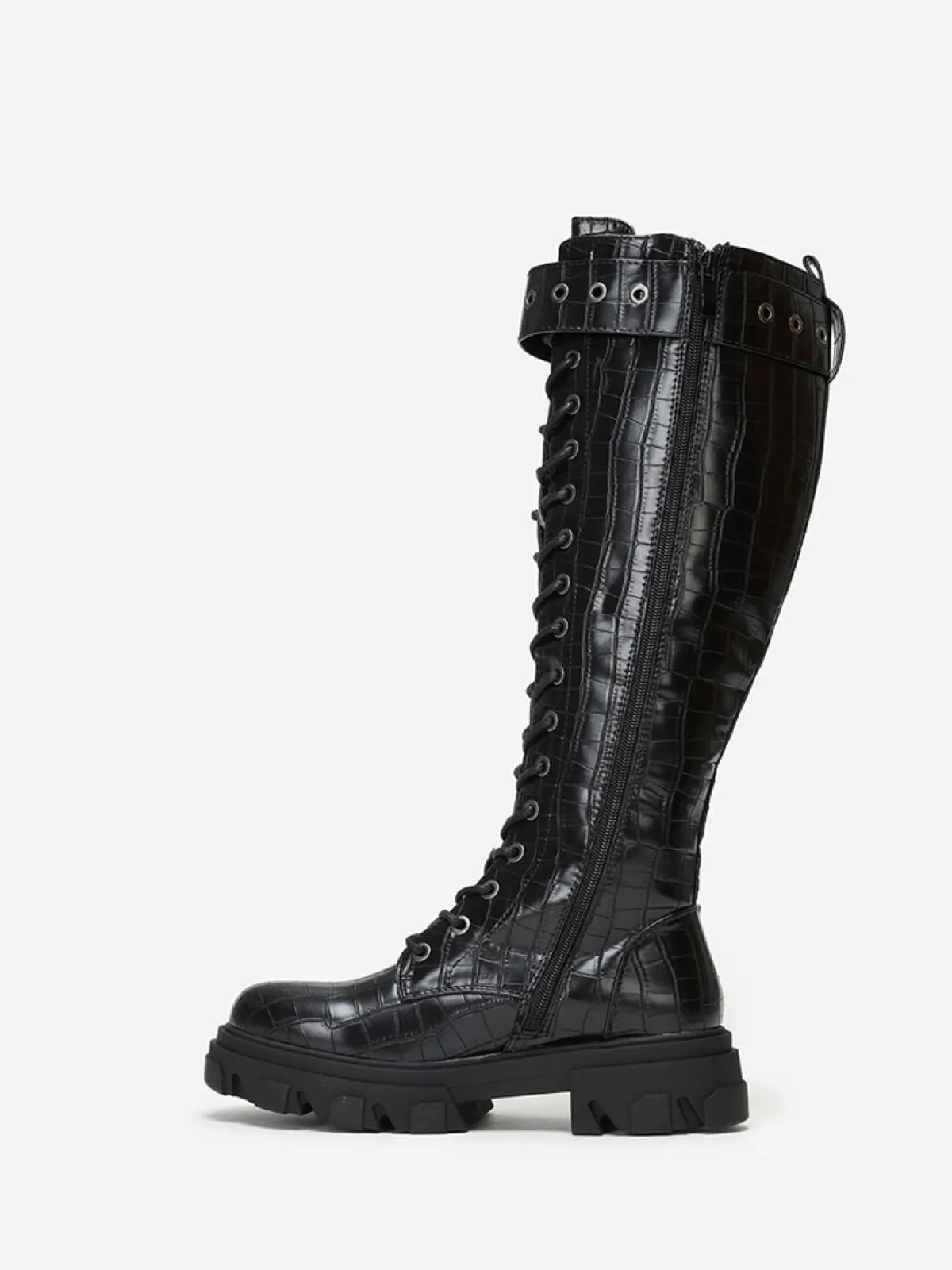 Hot La Modeuse Bottes rangers crantées à boucle Noirtexturé