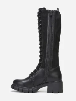 Outlet La Modeuse Bottes rangers crantées bi-matières Noir