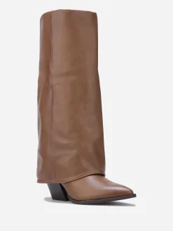 La Modeuse Bottes santiags à talon et revers Taupe