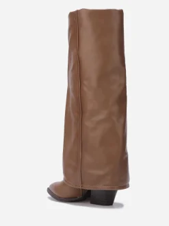 La Modeuse Bottes santiags à talon et revers Taupe