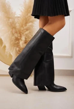 Discount La Modeuse Bottes santiags à talon et revers Noir