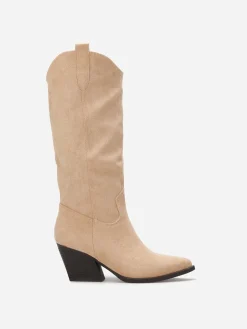 Hot La Modeuse Bottes santiags en suédine Taupe