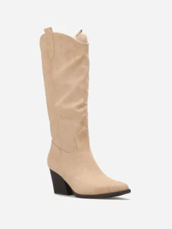 Hot La Modeuse Bottes santiags en suédine Taupe