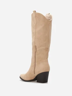Hot La Modeuse Bottes santiags en suédine Taupe