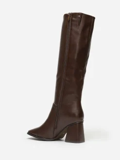 La Modeuse Bottes talon trapèze et bout carré Marron