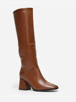 Sale La Modeuse Bottes talon trapèze et bout carré Camel