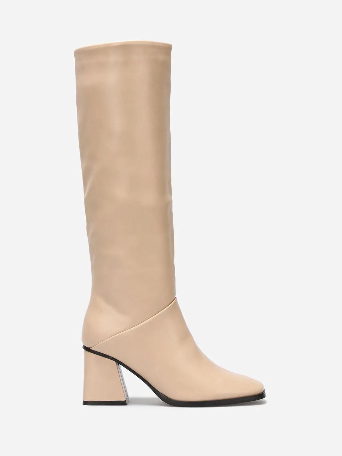 Best La Modeuse Bottes talon trapèze et bout carré Beige