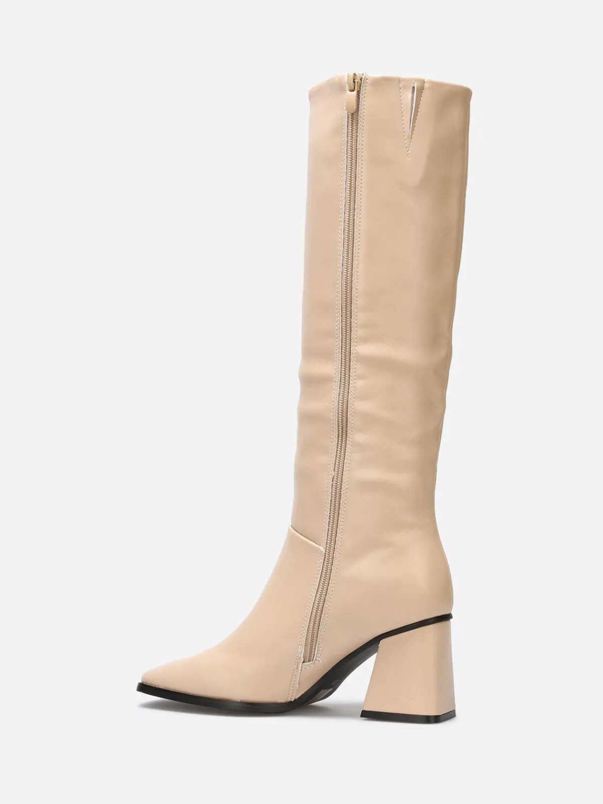 Best La Modeuse Bottes talon trapèze et bout carré Beige