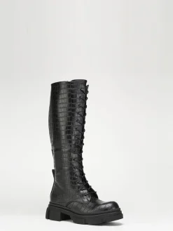 La Modeuse Bottes  texturées à lacets et semelle crantée NoirVernis
