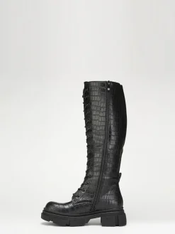 La Modeuse Bottes  texturées à lacets et semelle crantée NoirVernis
