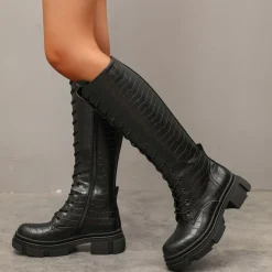 La Modeuse Bottes  texturées à lacets et semelle crantée NoirVernis