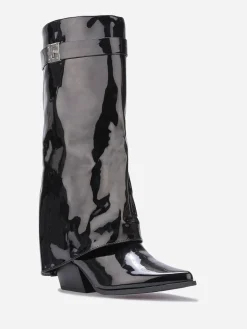 Clearance La Modeuse Bottes vernies à revers Noir