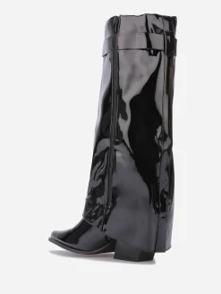 Clearance La Modeuse Bottes vernies à revers Noir