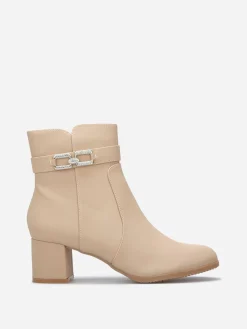 Best La Modeuse Bottines à boucle en strass et surpiqûres Beige