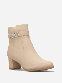 Best La Modeuse Bottines à boucle en strass et surpiqûres Beige