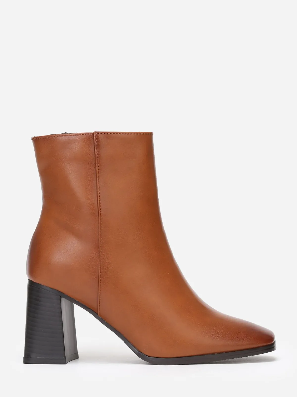 Online La Modeuse Bottines à bout carré et large talon Camel