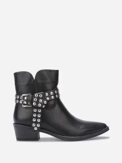 Online La Modeuse Bottines à bride cloutées et nouée Noir