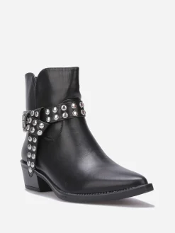 Online La Modeuse Bottines à bride cloutées et nouée Noir