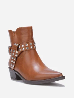 New La Modeuse Bottines à bride cloutées et nouée Camel