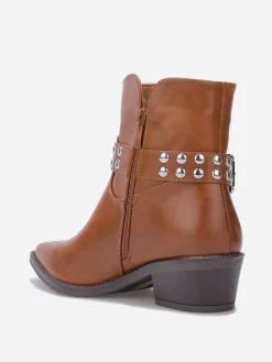 New La Modeuse Bottines à bride cloutées et nouée Camel