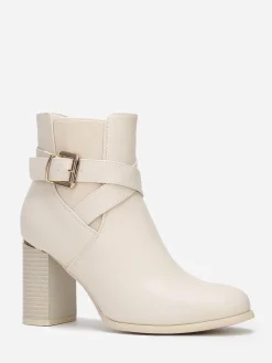 Discount La Modeuse Bottines à bride croisée et boucle Beige