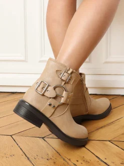 Discount La Modeuse Bottines à effet mat pailleté avec boucles Taupe