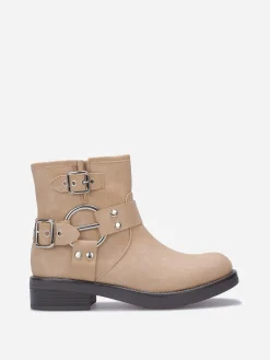 Discount La Modeuse Bottines à effet mat pailleté avec boucles Taupe