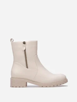 Hot La Modeuse Bottines à empiècements et zip décoratif Beige