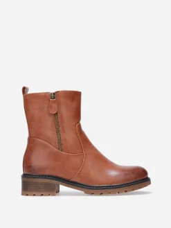 Discount La Modeuse Bottines à empiècements et zip décoratif Camel