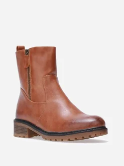 Discount La Modeuse Bottines à empiècements et zip décoratif Camel