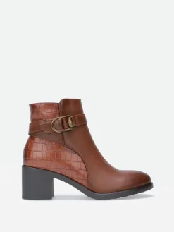 New La Modeuse Bottines à simili texturé et boucle Camel