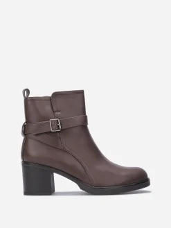 New La Modeuse Bottines à talon carré avec boucle Marron