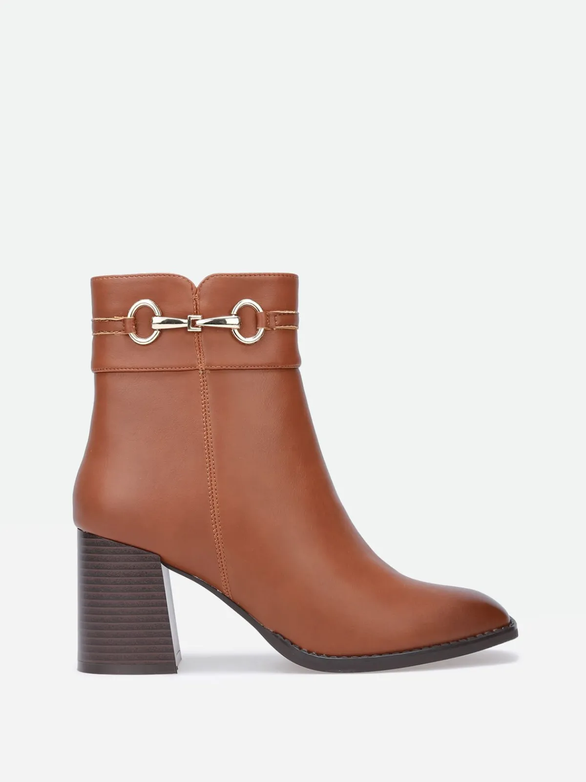 Hot La Modeuse Bottines à talon carré et mors doré Camel