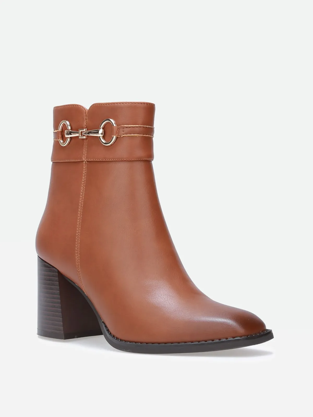 Hot La Modeuse Bottines à talon carré et mors doré Camel
