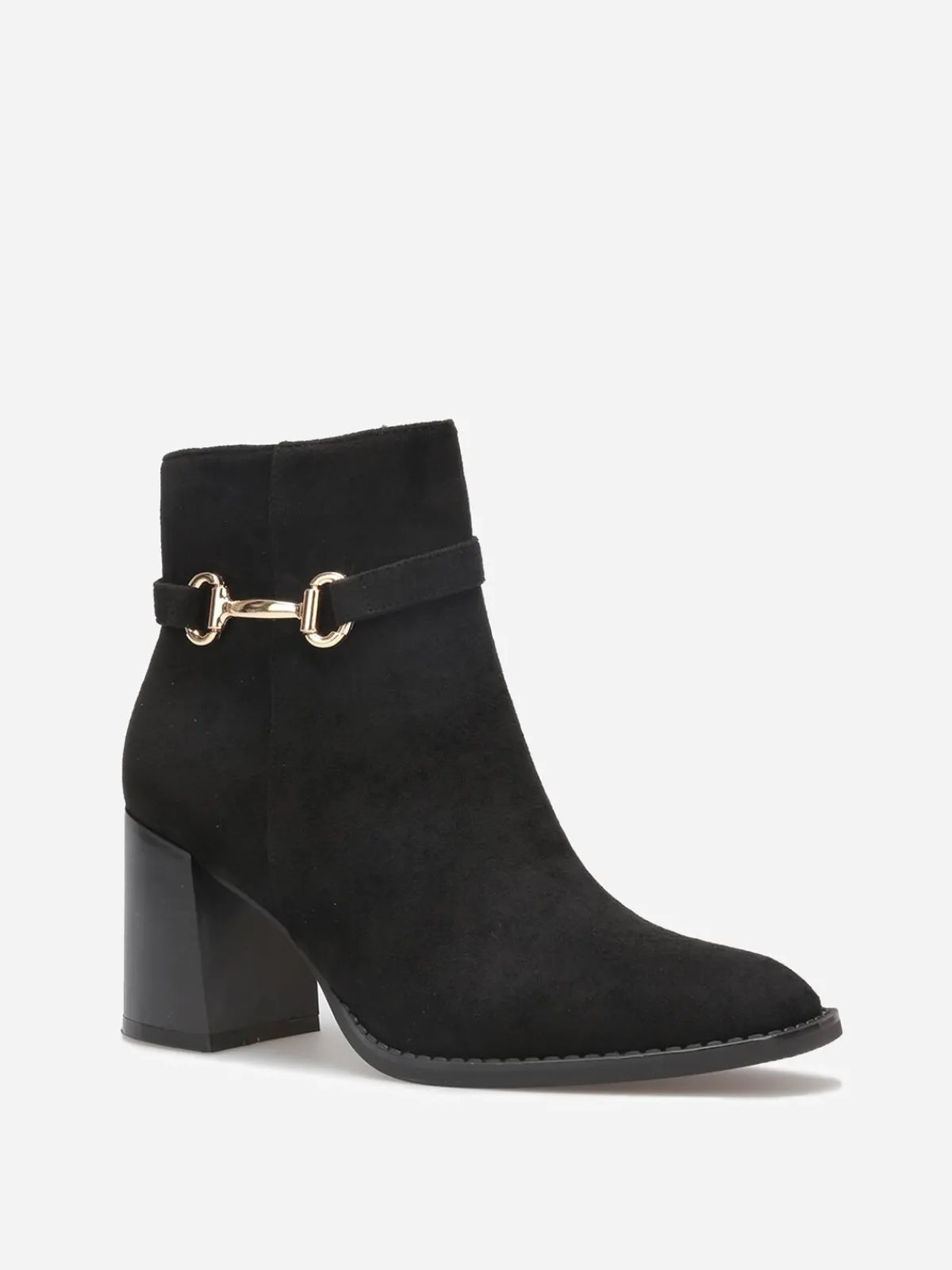 New La Modeuse Bottines à talon en suédine avec mors doré Noir
