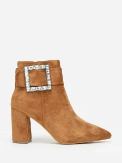 Clearance La Modeuse Bottines avec boucle ornée de strass Camel