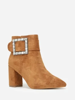 Clearance La Modeuse Bottines avec boucle ornée de strass Camel