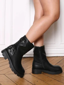 Outlet La Modeuse Bottines avec brides à boucle Noir