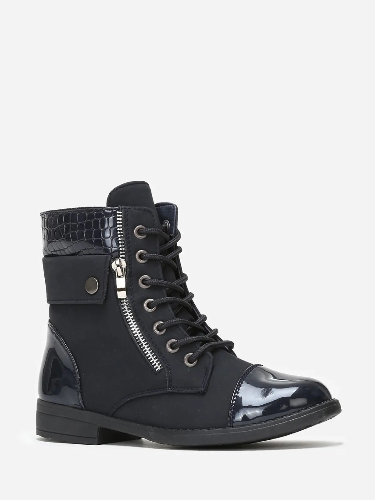 New La Modeuse Bottines bi matière avec lacets BleuMarine
