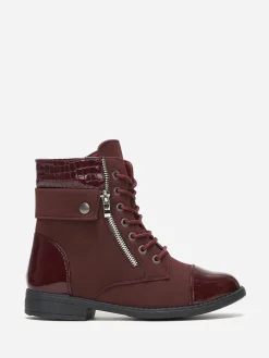 Hot La Modeuse Bottines bi matière avec lacets Bordeaux